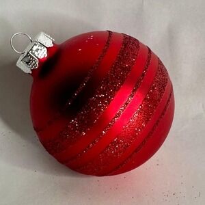 Vintage Rauch Red Glittered Glass Ball Ornament Christmas Hanging Decor Round